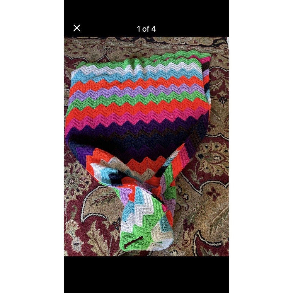 Vintage Handmade Crochet Granny Square Afghan Blanket Runner